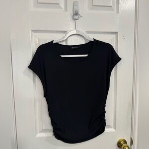 Women's Black Ruched Side Cap-Sleeve Tee
